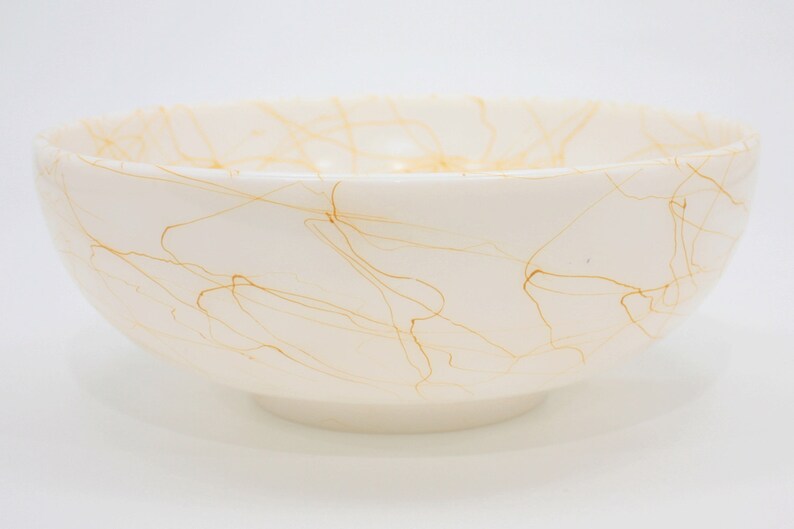 Orange /& White Serving Bowl Milk Glass Mixing Bowl likely Hazel Atlas Vintage MidCentury Modern Butterscotch Spaghetti String Drizzle Bowl