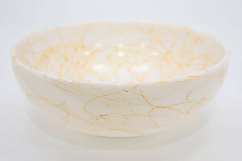 Orange /& White Serving Bowl Milk Glass Mixing Bowl likely Hazel Atlas Vintage MidCentury Modern Butterscotch Spaghetti String Drizzle Bowl