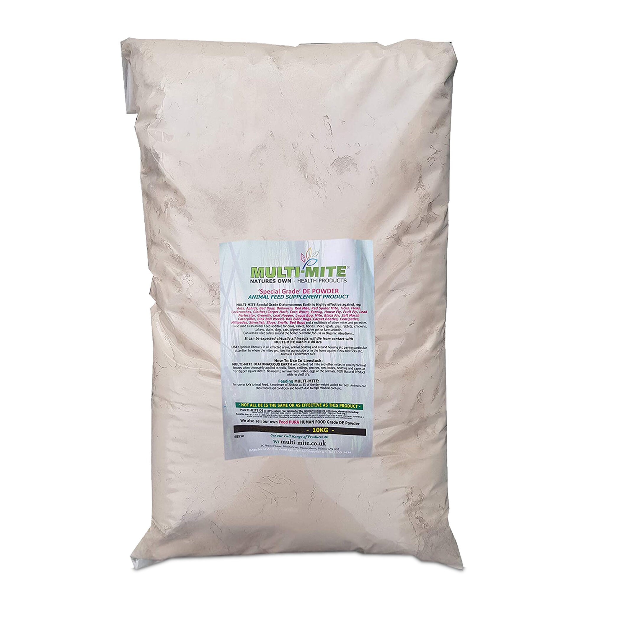 Multi Mite 10KG Diatomaceous Earth FEED Grade Red Mite, Flea and ALL