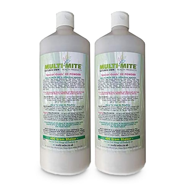 Multi Mite - 2 x 400G Shakers - Diatomaceous Earth FEED Grade Red Mite, Flea and ALL Mite Natural Wormer DE Powder