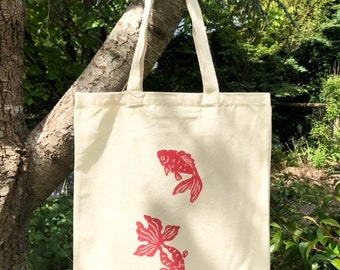 BAGSY Sydney, Cotton Canvas Tote / Made in Australia / Goldfish tote - 2 fish dream/ Gift