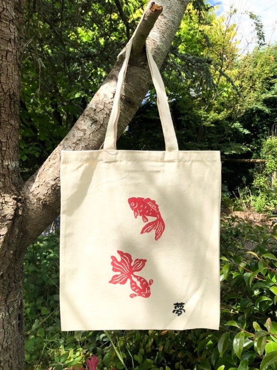 BAGSY Sydney, Cotton Canvas Tote / Made in Australia / Goldfish tote - 2 fish dream/ Gift