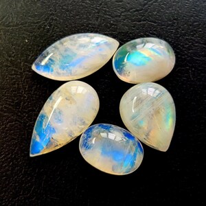 rainbow moonstone gemstone 34ct high quality natural moonstone loose gemstone 5pcs moonstone smooth cabochon lot jewelry