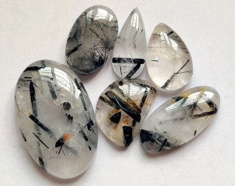 6stk Rutilquarz Lot Edelstein 183ct hochwertige natürliche schwarze Rutilquarz lose Edelstein Anhänger schwarz Rutilquarz Schmuck