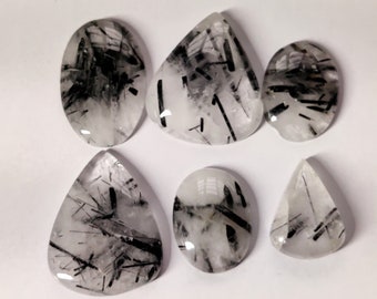 Schwarze Rutilquarz Cabochons, Natürliche Lose Edelsteine, 306 Karat