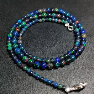 WELO FIRE OPAL Necklace Gemstone 27Ct High Quality Natural Black Ethiopian Opal Necklace 1Linr Strand Ball Bead Necklace Jewelry