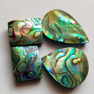 Ciondolo con pietra preziosa naturale in conchiglia di abalone, 129 carati, di alta qualità, cabochon in conchiglia di abalone, misura 4 pezzi, gioielli in conchiglia di abalone