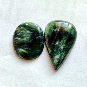 SERAPHINITE PENDANT GEMSTONE 41Ct High Quality Natural Seraphinite Smooth Cabochon Jewelry 2Pcs Lot Seraphinite Loose Gemstone