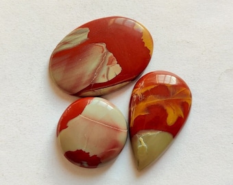 Noreena Jasper Cabochons, 107 Carat Pendant Gemstones, Jewelry Making, 3 Pcs