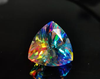 Huge Rainbow Mystic Topaz Gemstone - 50ct+ Trillion Cut Loose Stone - 20mm Faceted Rainbow Topaz for Jewelry Making, Large Statement Gem