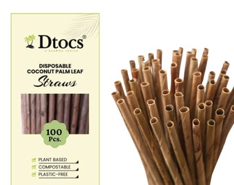 Dtocs Coconut Palm Leaf Disposable Straws 100 Count | Bamboo Straws Like Compostable Drinking Straws | Alternate to Plastic, Paper Straws