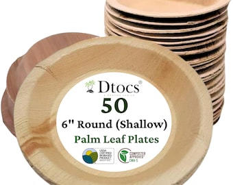 6" Palm Leaf Plates, Compostable Dinnerware, 50 Pcs