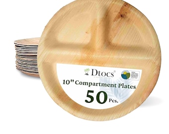 Palm Leaf 10" Compartment Plates, Eco-Friendly, 50-Piece Set