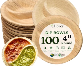 100 Palm Leaf Dip Bowls – 4 Inch Eco-Friendly Compostable Dishes