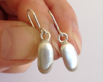 Silver Dangle Earrings, Drop Earrings, Pebble Bean Earrings, Chunky Earrings, Pebble Beach, Beach Jewellery.