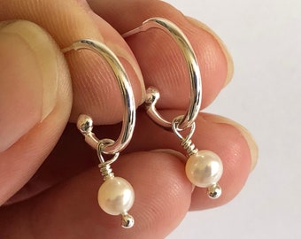 Pearl Earrings, Silver Hoop Earrings, Studs, Dangle Earrings, Hoop Earrings, Wedding Jewellery, Pearl Beads, June Birthstone, White Earrings