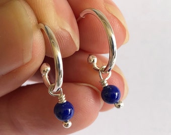 Lapis Lazuli Earrings, Silver Hoop Earrings, Studs, Dangle Earrings, Hoop Earrings, Wedding Jewellery, September Birthstone, Blue Gemstone