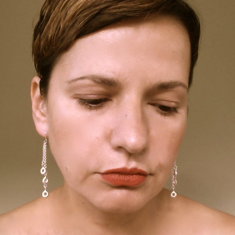 Chandelier Hooks Multi-Drop Silver Chain Earrings Long Silver Cascading Circle Drop Dangling Earrings Elegant Earrings Cocktail Party