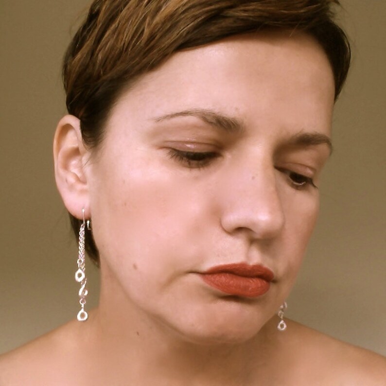 Chandelier Hooks Multi-Drop Silver Chain Earrings Long Silver Cascading Circle Drop Dangling Earrings Elegant Earrings Cocktail Party