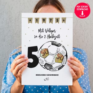 PDF Cadeau en espèces 50e anniversaire *FOOTBALL*, cadeau d'anniversaire fan de football, bon, 1975, print@home, carte imprimable