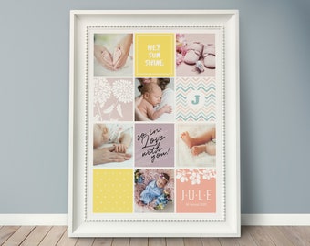 Foto-Poster *BABY GIRL* personalisiert, Foto-Collage, Memory Board, Geburtsposter, Kinderzimmer Bild, Mädchen, Fotogeschenk
