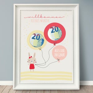 PDF cadeau en espèces naissance fille *WELCOME MIRACLE*, cadeau pour naissance, bon, print@home, télécharger imprimer, carte imprimable