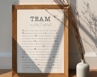 Poster *TEAM A-Z*, Definition Team Poster, Personalized Gift for Boss, Colleagues, Office Gift, Team Gift, Team Spirit