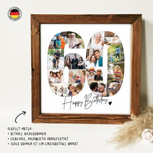 Foto-Poster GEBURTSTAG, personalisiertes Geschenk, Foto-Collage, Jubiläum Mit Rahmen Altholz