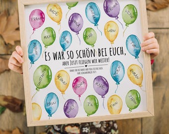 "BALLOONS" poster for kindergarten and primary school farewell, personalized picture, name picture, fingerprint, daycare and kindergarten farewell