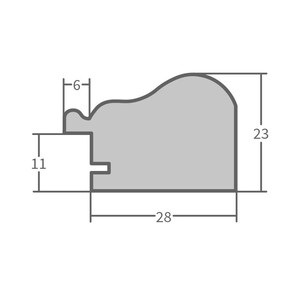 May include: A gray picture frame with a curved top edge. The frame measures 28 inches wide by 23 inches tall. The frame is 6 inches wide and 11 inches tall.