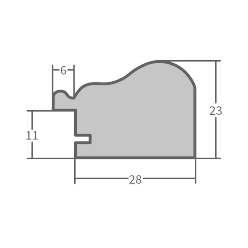 May include: A gray picture frame with a curved top edge. The frame measures 28 inches wide by 23 inches tall. The frame is 6 inches wide and 11 inches tall.