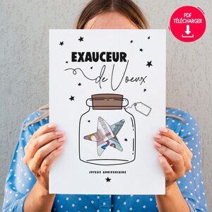 PDF Geldgeschenk Geburtstag *EXAUCEUR de VOEUX*, Fais un voeu, Gutschein, 18, 20, 30, 40, 50, 60 print@home, printable card
