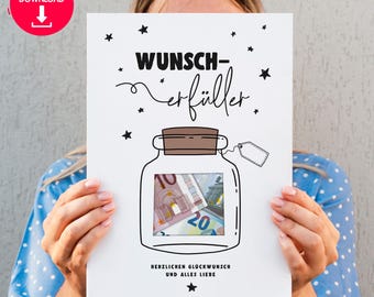 Birthday money gift *WISH FULFILLER*, birthday present, gift voucher, 20th, 30th, 40th, 50th, 60th birthday, print@home, printable card, instant download