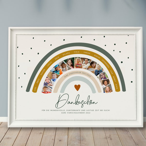 Póster fotográfico personalizado de despedida de guardería "RAINBOW", foto con nombre, regalo fotográfico para niños en edad preescolar, despedida de KITA