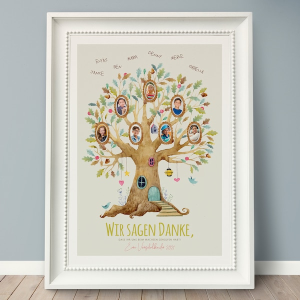 Kindergarten Abschied "Eichenbaum" personalisiertes Poster, Namensbild, Geschenk für Erzieherinnen, KITA Abschied, Tagesmutter
