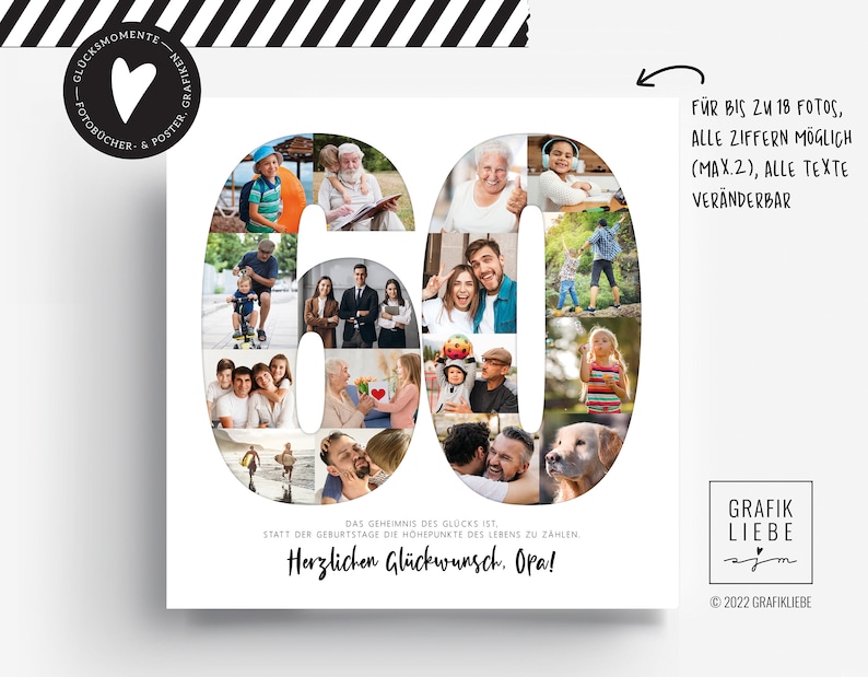Foto-Poster GEBURTSTAG, personalisiertes Geschenk, Foto-Collage, Jubiläum Bild 2