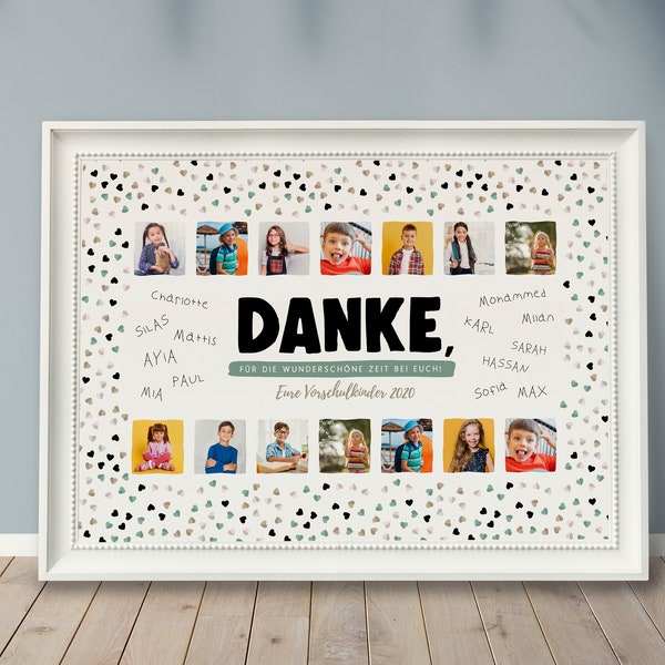 Kindergarten Abschied "HERZEN" personalisiertes Poster, Namensbild, Fotos Vorschulkinder, Fotogeschenk, Fotowand, KITA Abschied