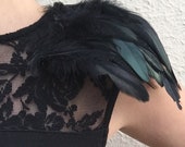 Black feather epaulette shoulder pads
