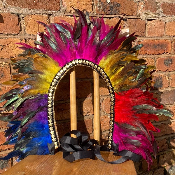Rainbow feather carnival samba collar with silver star trim