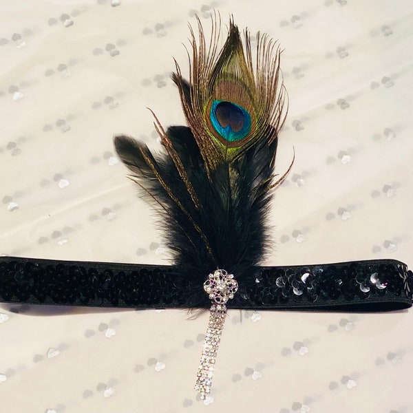 1920s flapper peacock headpiece and long gloves Great Gatsby Downton Abbey inspired headband