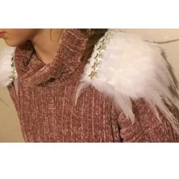 Angelic silver star feather epaulettes