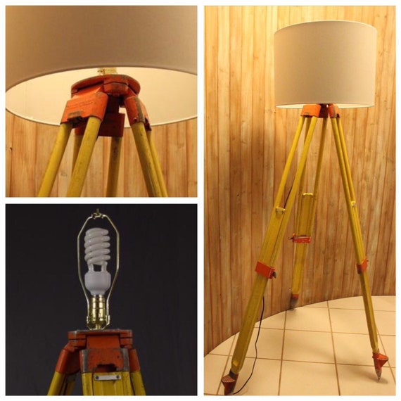Wooden Survey Tripod Floor Lamp Vintage Etsy