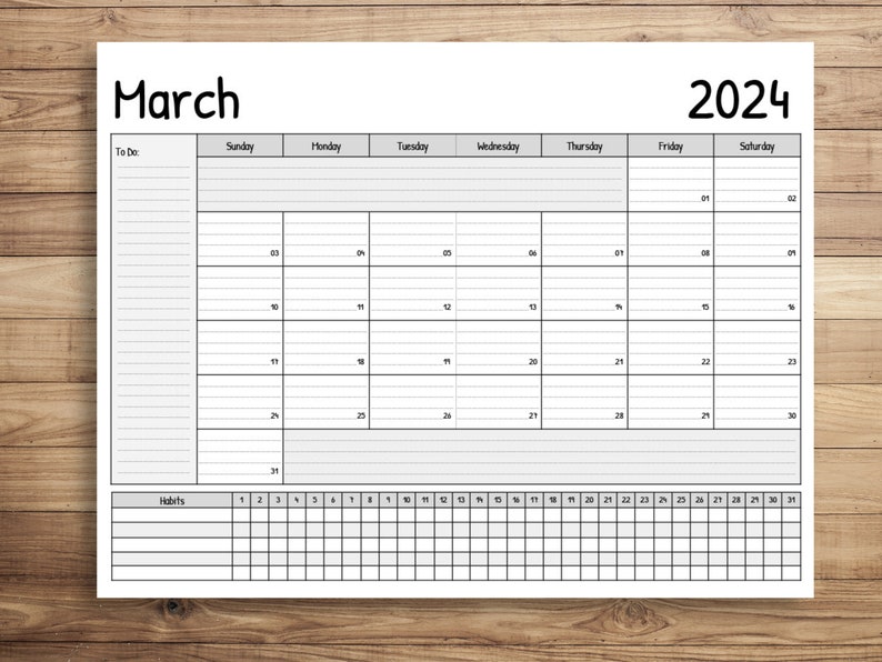 2024 Monthly Planner, Printable, PDF Calendar, Habit Tracker, Notes, to