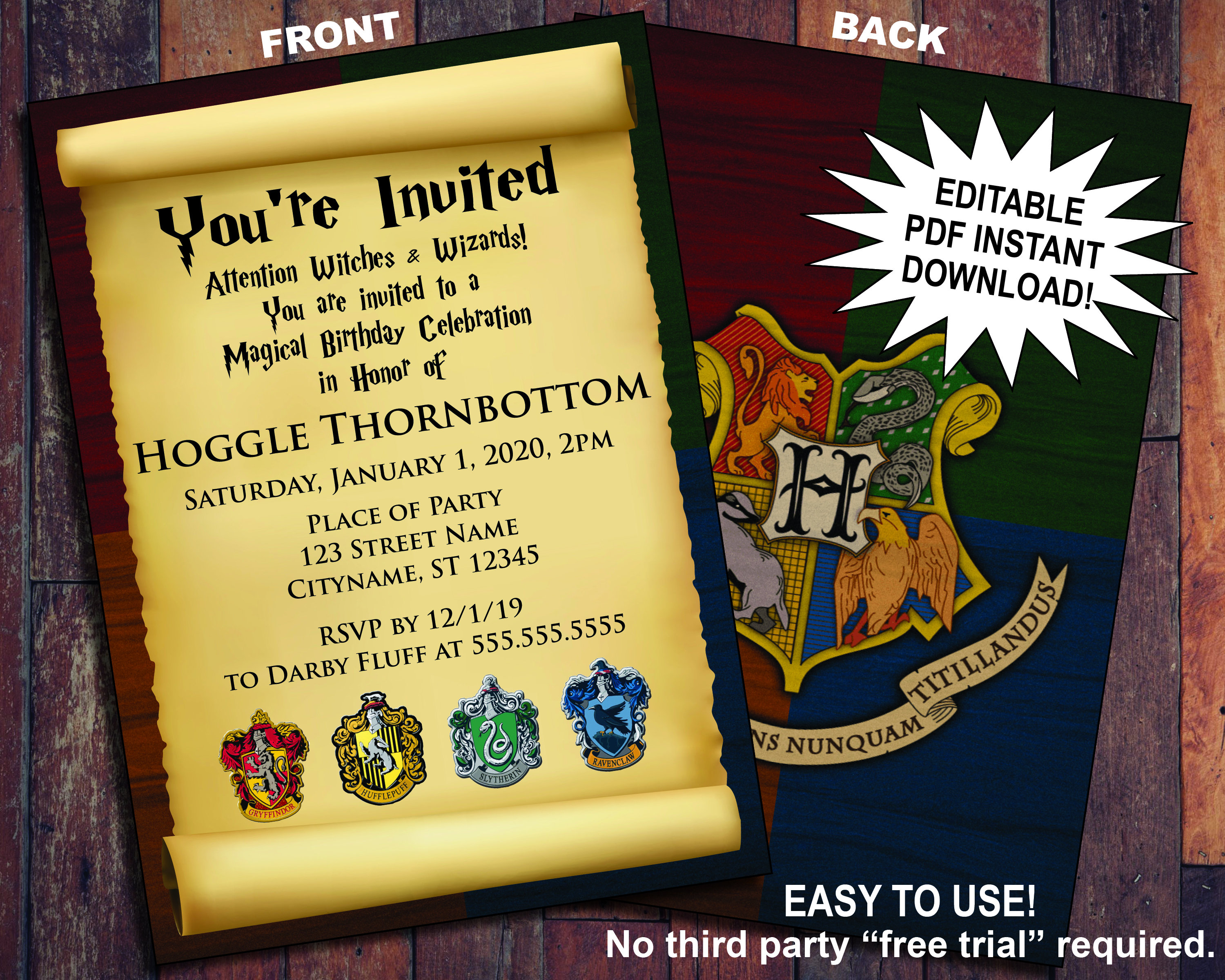 Editable Harry Potter Invitations Editable Harry Potter Invitations