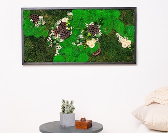 Moss Wall Art Green Wall Art Preserved Moss Wall Décor Framed Moss Artwork Eco-Friendly Decoration Home Interior Unique Hanging Greenery