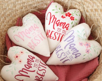 Besticktes Herz, "Mama ist die Beste" und "Home is where Mama is", Muttertagsgeschenk