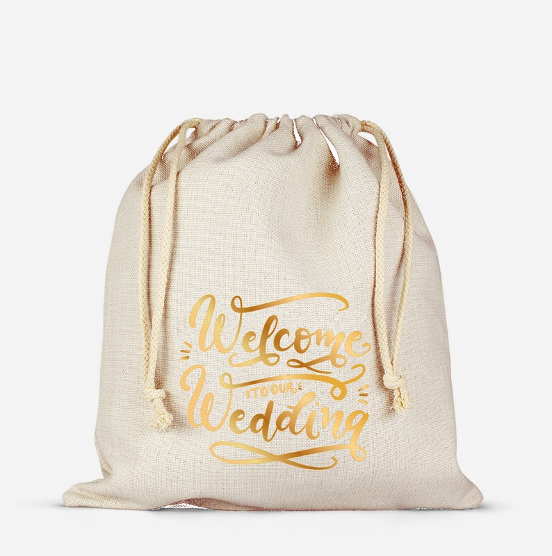 Personalized Gold Favor Bag Gold Wedding Favor Bag Guest wedding bag Bridesmaid gift bachelorette gift custom favor bag Natural with Gold