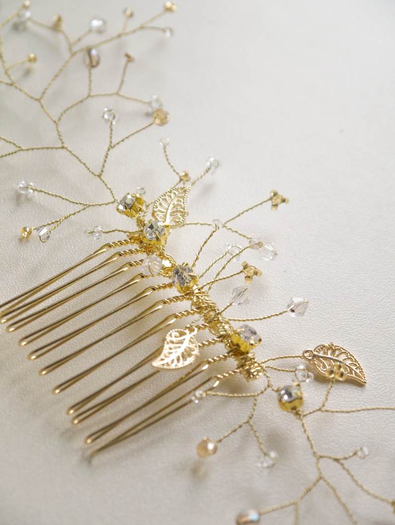Bridal Headpiece Wedding Hair Piece Gold Luciana Bridal Hair Comb Gold Wedding Hair Comb with Leaves Wedding Hair Accessories