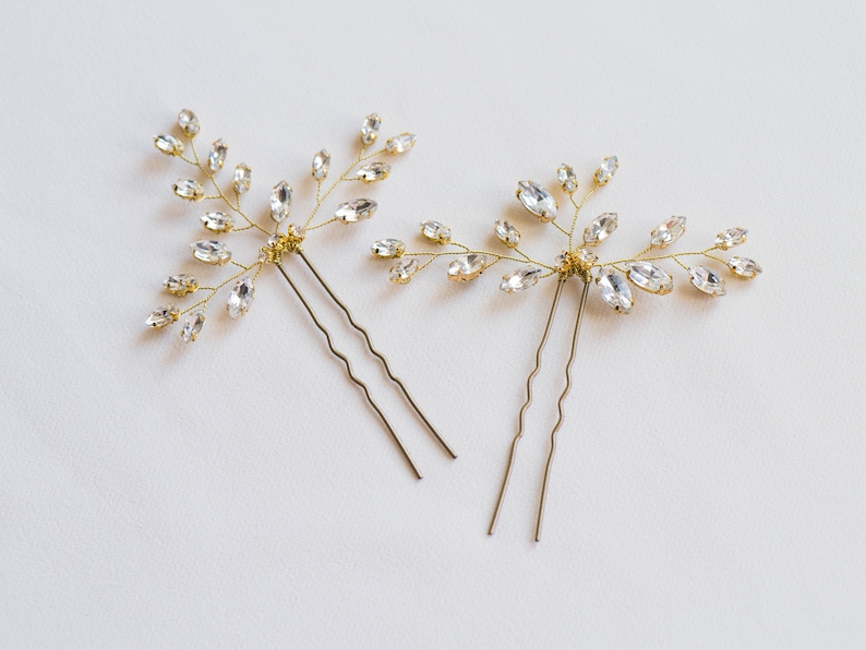 Gold Wedding Hair Pins Clear Crystal Hair Pins Bridal Etsy