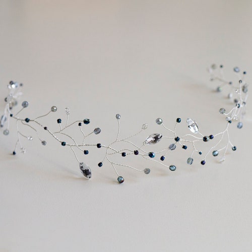 Crystal Navy Blue Wedding Headband Bridal Hair Accessories Etsy